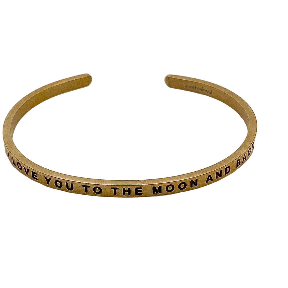 Inspirational “I love you to the moon or back” thin gold tone bracelet